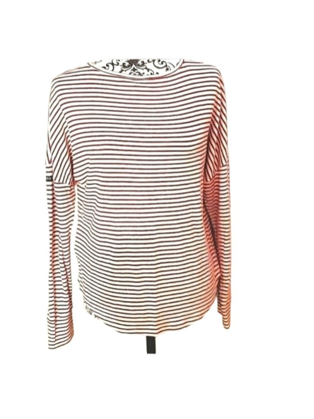 ROXY STRIPED KNIT SWEATER LONG SLEEVE BATWING SCOOP NECK RED WHITE WOMANS SMALL